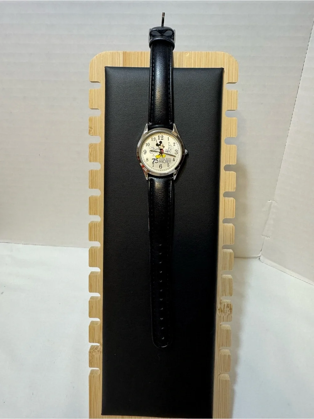 Avon Black Leather Strap Mickey Mouse Dial Watch